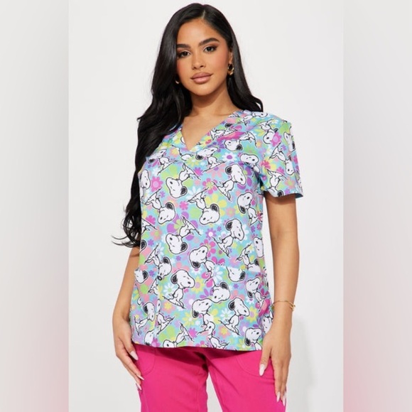 Nickelodeon Tops - Nickelodeon | Peanuts Snoopy Cartoon Graphic Scrub Top In Blue Purple Size M NEW